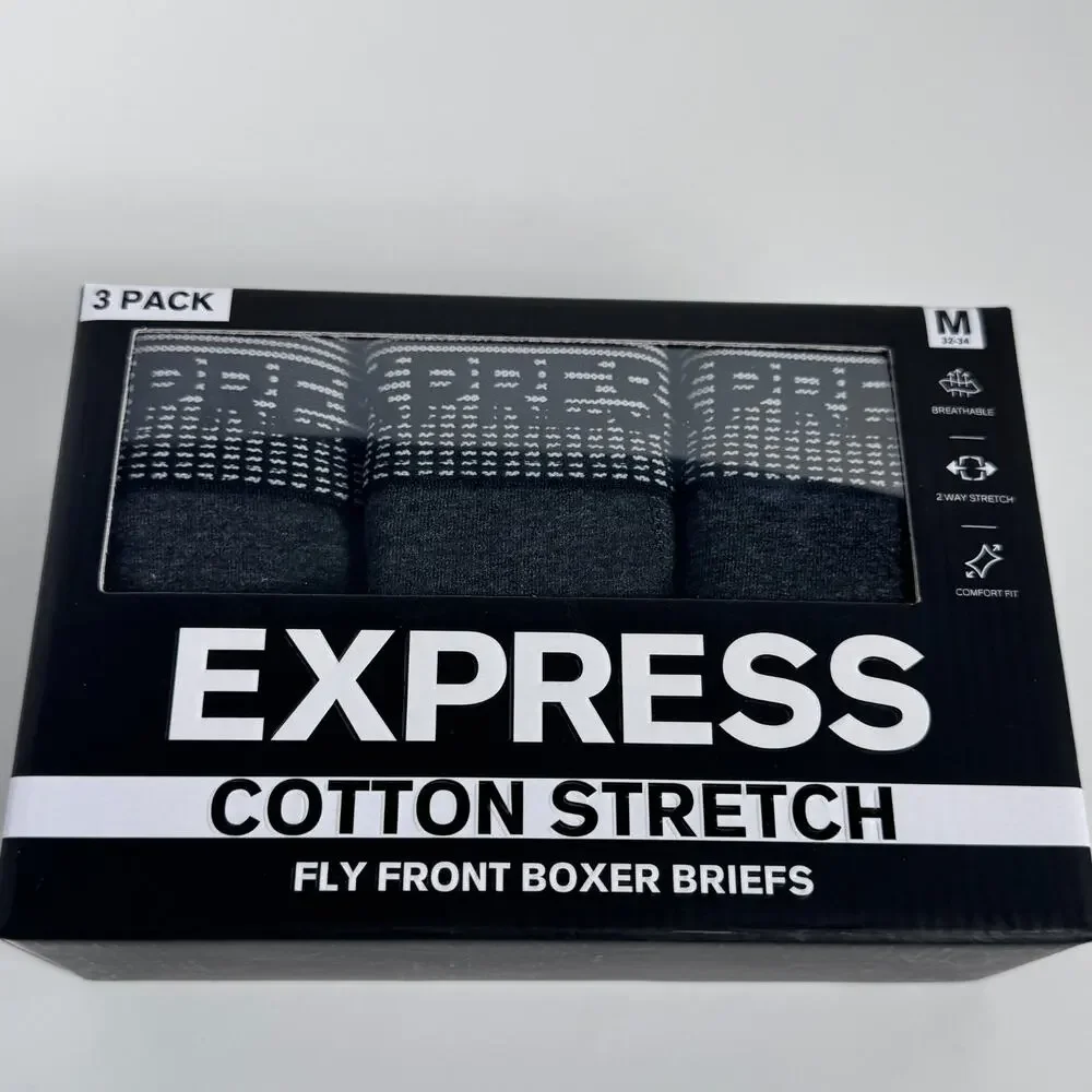 Express Men's Cotton Stretch Fly Front Boxer Briefs Medium (32-34) - 3 pack